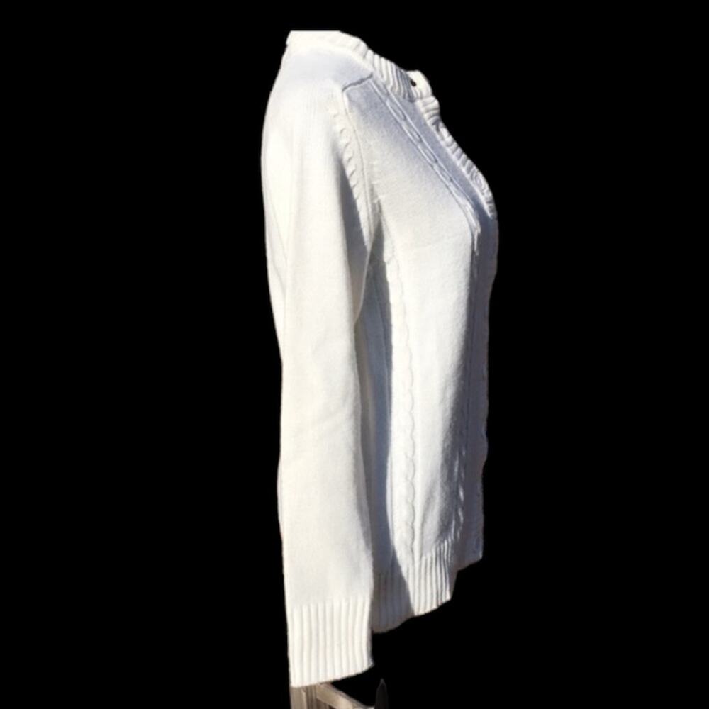 Vintage Nan Dorsey White Cable Knit Granny Cardigan Size Medium - Picture 3 of 10